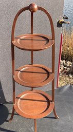 Vintage 3-tier Hardwood Pie Stand With Ball Pediment And Cabriole Feet
