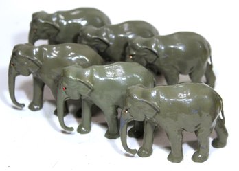 Lot Of Six Large Dime Store Painted Lead Circus Elephants