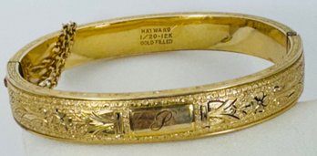 VINTAGE HAYWARD 12K GOLD-FILLED BANGLE BRACELET MONOGRAMMED P