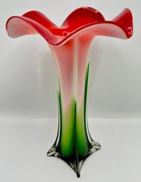 Murano Style Tall Glass Red Lily Vase