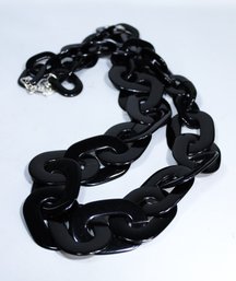 Large Signed Elongated Black Plastic Chain Link Necklace 40' Long`