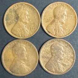 4 Wheat Pennies 1917, 1918, 1919, 1920