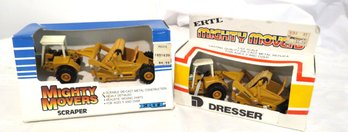 2 Ertl Mighty Movers Die Cast 1/64 Dresser Scraper And Scraper