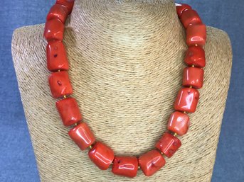 Incredible Large Chunky Orange Coral Necklace - Made To Retail For $595 At Boutiques In Hamptons / Greenwich