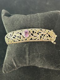 Sterling And Amethyst Hinged Bangle