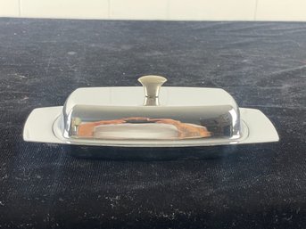 Vintage Silver Colored Glass Butter Dish