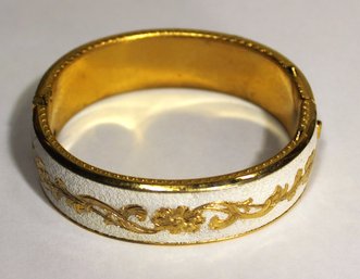 Vintage Gold Filled Bangle Bracelet Having White Enamel