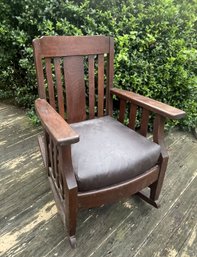 Arts And Crafts Mission Rocking Chair With Leather Seat