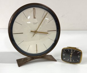 Two Vintage Wind Up Alarm Clocks - 3 Inch The Florn Co. Germany And 7' Salem Electric