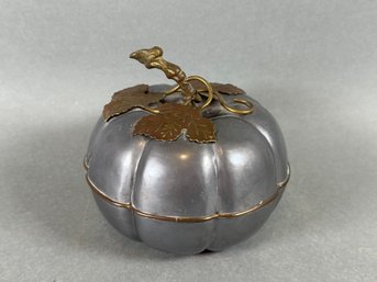 Metal Pumpkin Keepsake Box With Brass Detail, Made In Hong Kong