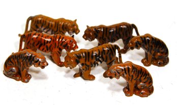 Lot Of 7 Dime Store Vintage Painted Lead Tigers