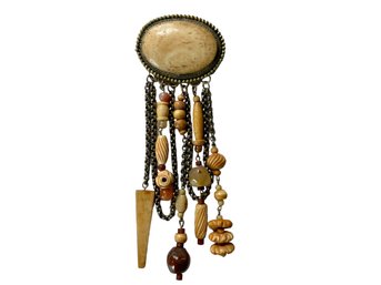 Artisan Brooch Of Bone & Beads
