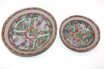 2 Beautiful Chinese Rose Famille Marked Bowls