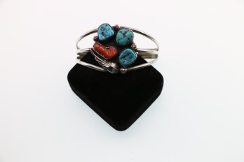 Vintage Sterling Silver Turquoise Coral Bracelet