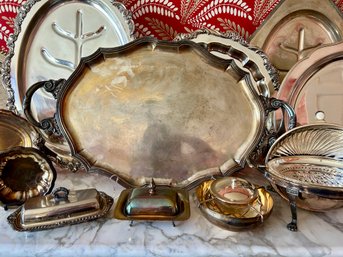 Massive Lot Of Silver Plate And Unmarked Pieces - See All Photos