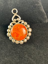 Sterling And Apple Coral Pendant