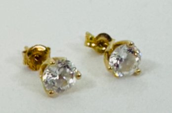 PRETTY 14K GOLD CZ STUD EARRINGS