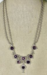 Fine Signed Judith Ripka Sterling Silver Heavy Necklace Having Genuine Amethyst Stones