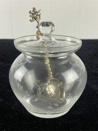 Vintage Etched Glass Jelly Jar And Spoon Set