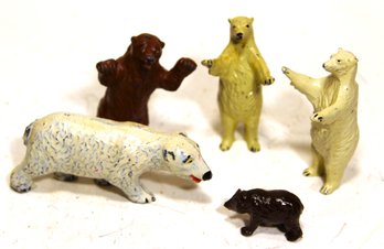 Lot Of 5 Dime Store Vintage Painted Lead Bear And Polar Bear Figures