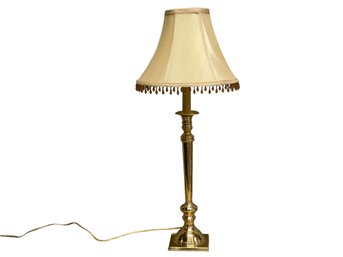 Brass Candlestick Table Heyco Lamp With Beaded Shade