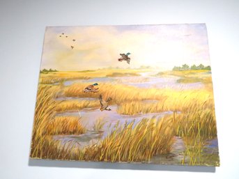 Original Oil Painting Ducks Pond Signed E. Guinmond