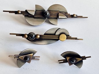 New Bronze Art Deco Style Bronze, Gold & Treated Silver 2 Pins & Earrings From Chicago Architecture Foundation