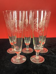 Stemmed Water Glasses With Etched Flowers