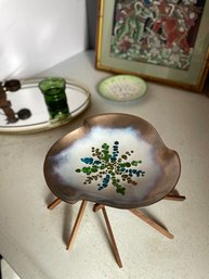 Vtg MCM Copper Enameled Trinket Dish Handcrafted By Bovano Of Cheshire