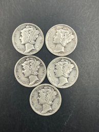 5 Mercury Dimes 1934, 1935, 1935-D, 1935-S, 1936