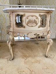 Rococo Style Carved Painted 2 Tiered Side Table With Marble Top