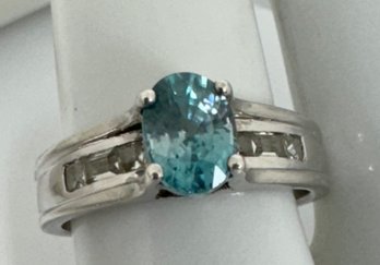 VINTAGE DESIGNER BBJ STERLING SILVER BLUE AND WHITE TOPAZ RING