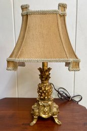 Gilt Metal Table Lamp With A Pineapple Motif And Elegant Shade