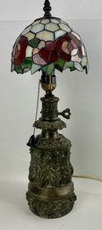 Vintage Tiffany Style Lamp With Brass Base