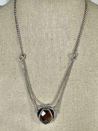 Atelier Anthony Nak Fine Sterling Silver Necklace Having Large Smoky Quartz Stone