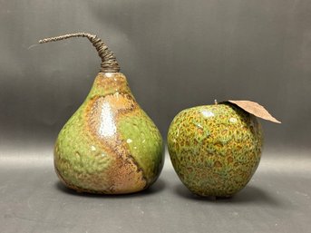 A Whimsical Pear & Apple In Glazed Ceramic