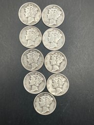 9 Mercury Dimes 1936, 1942-D, 1942-S, 1943, 1943-D, 1944-S, 1945, 1945-D, 1945-S