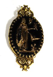 Vintage Czech, Brass And Glass Large Brooch Having Goddess Figure