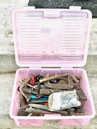 Rubbermaid Container Filled With Antique To Now Tools