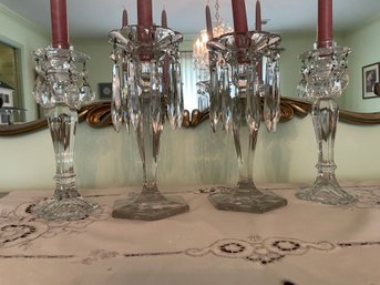 Two Pairs Of Glass And Crystals Candle Holder.