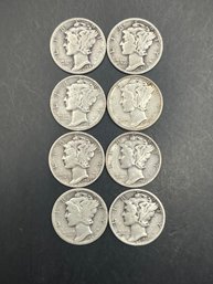 8 Mercury Dimes 1935, 1936, 1942-D, 1942-S, 1943, 1943-D, 1944-S, 1945-S