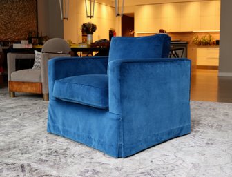 Kelly Behun  Studio Royalty Blue Velvet Upholstered Square Swivel Club  Chair