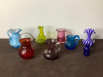 Miniature Colored Glass Vases And Pitchers Lot