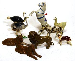 Lot Of 9 Various Painted Lead Dime Store Circus And Zoo Animals