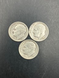 3 Silver Roosevelt Dimes 1950, 1950-D, 1950-S