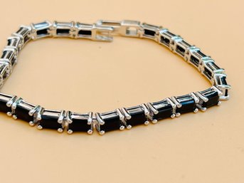 Beautiful Sterling Silver Bracelet With Black Stones