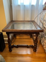 Square Wooden Glass Top Side Table