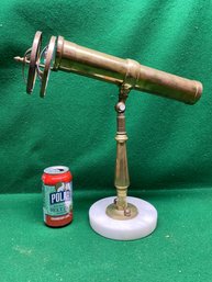 Outstanding Huge Corki Weeks Brass Kaleidoscope On White Marble Stand. Made In U.S.A. In Excellent Condition.