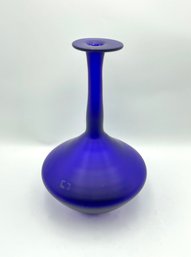 Vintage Satin Blue Carlo Moretti Style Glass Vase