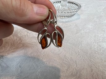 Amber Dangle Earrings, Signed J & K